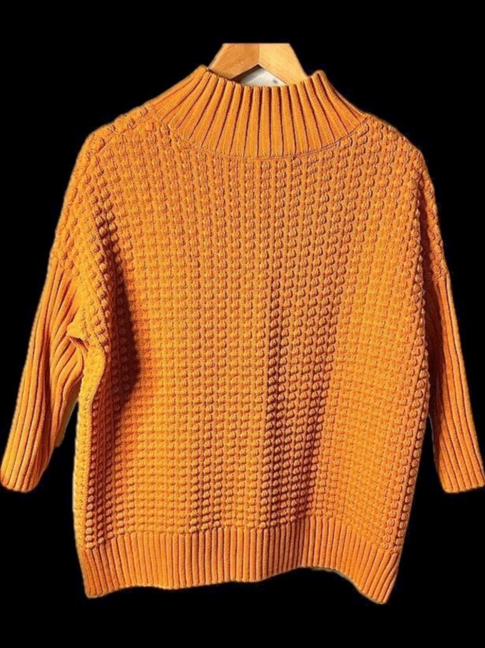 French Connection Mock Neck Mixed Rib Cotton Sweater Orange Small